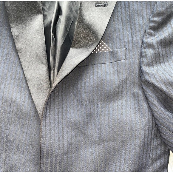 ASOS Mens Black & Navy Stripe Suit Jacket Blazer Pocket Square Size 32 - Picture 3 of 5